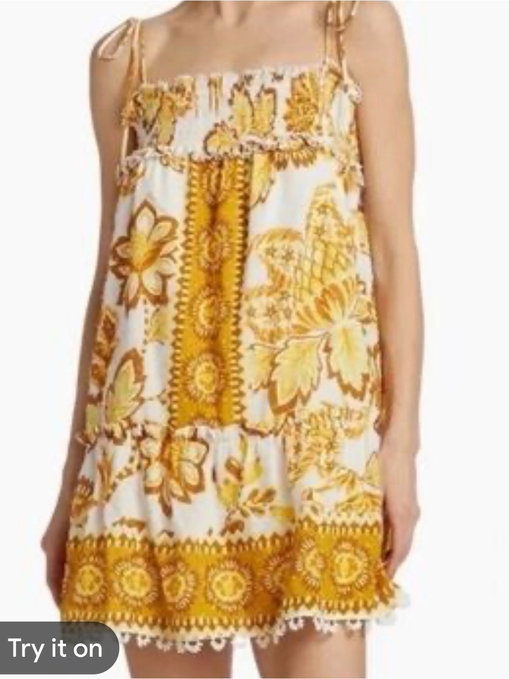 FARM RIO Yellow Floral Tie-Shoulder Sundress SZ Small